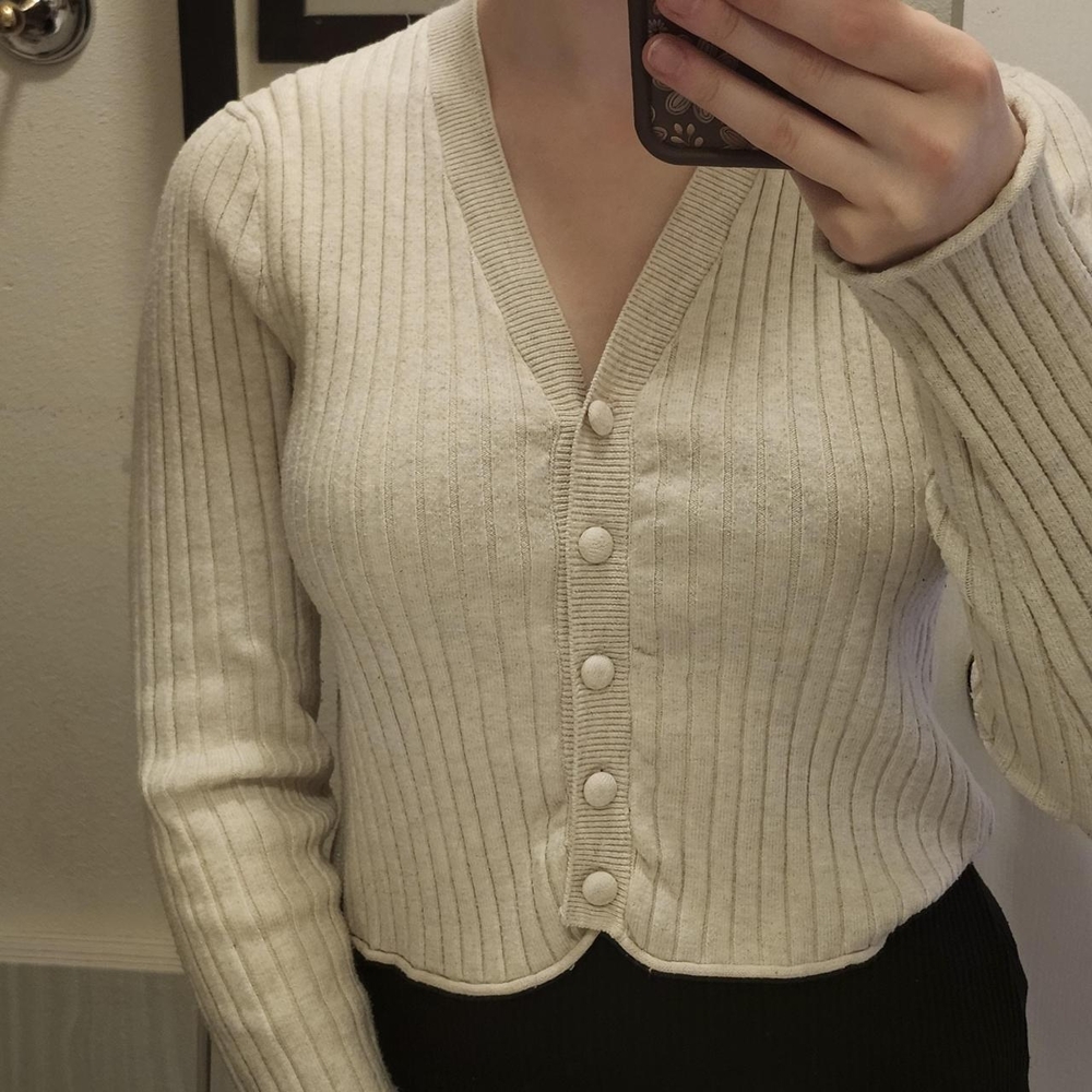 Marshalls Cream Ribbed Cardigan Sweater